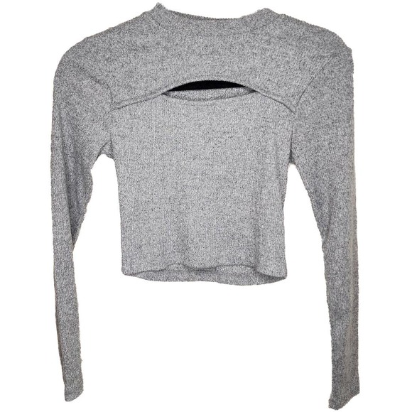 Kiabi Grey Crop Cutout Front Knit Long Sleeve France XS Womens - Picture 1 of 4